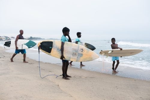 In Mahabalipuram, aka Mahabs, the first generation of surfers provide support for a crew of up and coming younger surfers. Many of the young surfers get hand me down boards from the older surfers. Mumu surf school, owned and operated by Mukesh Prajanthanam provides boards to use for those who help with beach clean ups as a way to inspire the younger kids to give back to the community.
