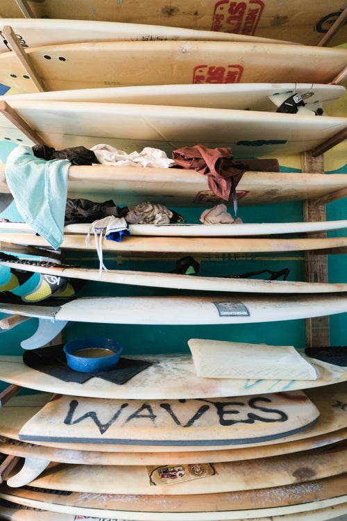 This boardroom in the Fisherman Colony informally serves as a community stockroom as some of the surfers in town do not have boards and this is where they come when they need something to ride. The boards come from all over the world, from old to new and in all shapes and sizes. India as a whole only hosts a few surfboard shapers, hailing from the coastal settlements of Mahabalipuram and Pondicherry in the east coast state of Tamil Nadu all the way to the west coast state of Goa, and several other places along India’s extremely vast coastline.