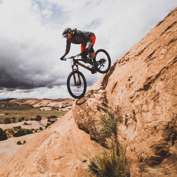 Ben Duke mountain biking the Slickrock Trail in the Sand Flats Recreation Area, Moab, Utah.