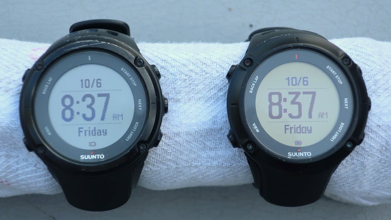 Few physical changes were made between the Ambit2 (left) and Ambit3 Peak (right): same size, same buttons, same screen (but a different font).