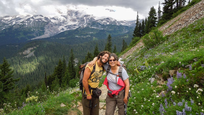 Roberts and his mom, Judy, hiking at Mount Rainier
