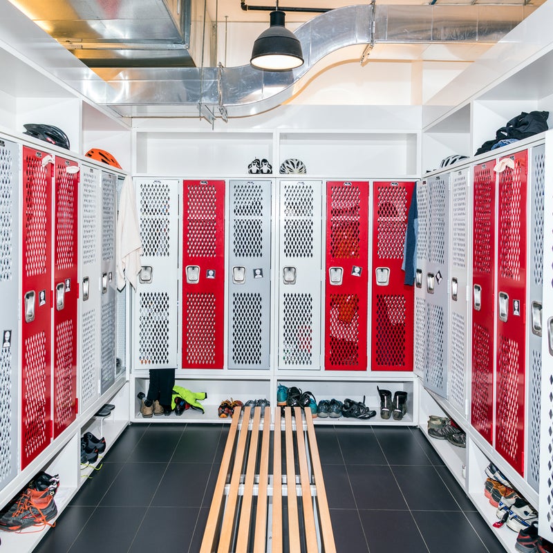 SRAM's locker room. Connell says his team “upped the airflow” to avoid the funk of SRAM’s last facility.