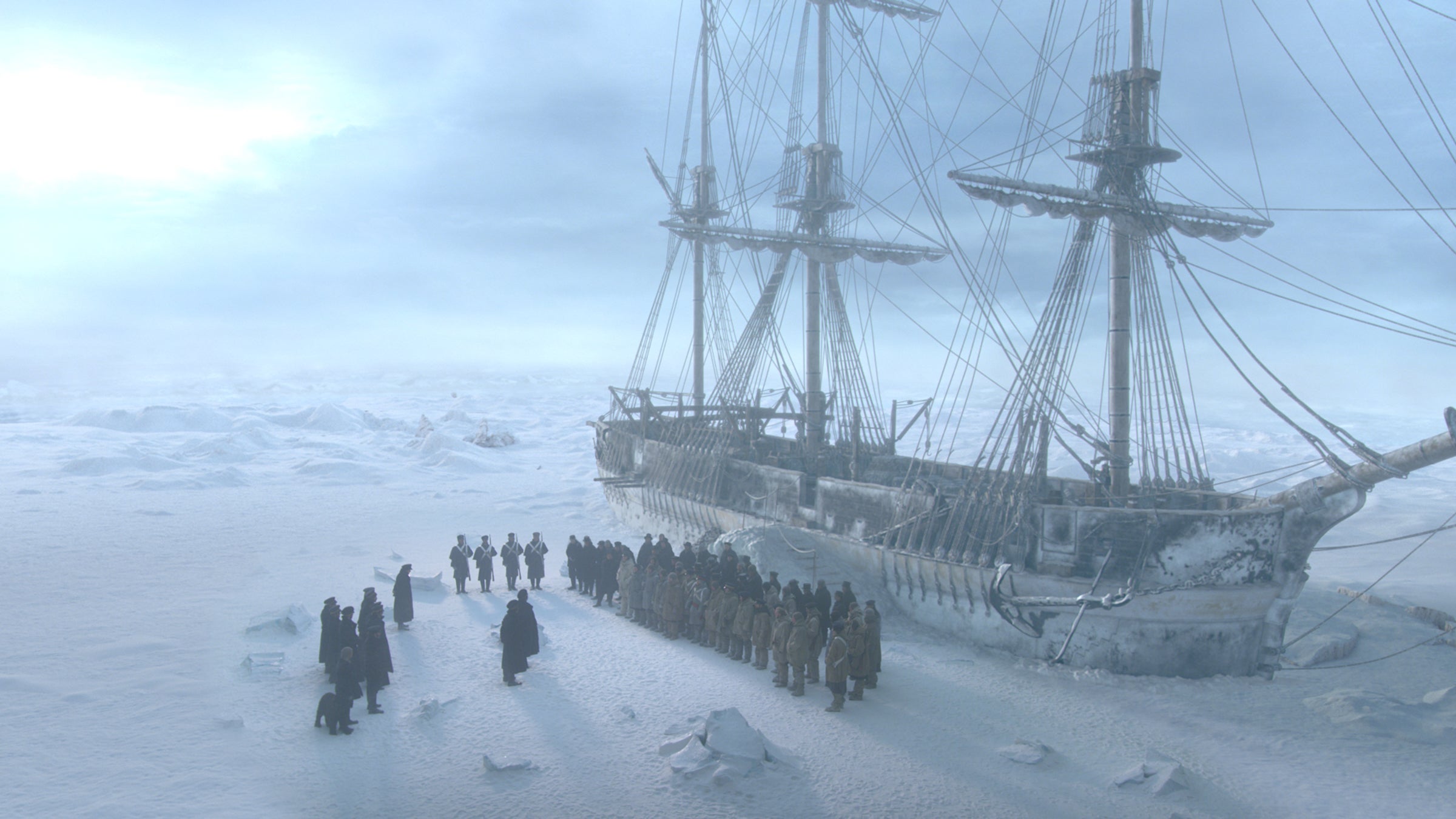 Sir John Franklin’s men huddle in the middle of the Arctic in AMC’s 'The Terror.'