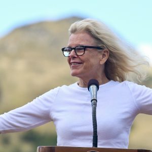 Kris Tompkins speaks during a signing ceremony in Patagonia Park, Chile in January.