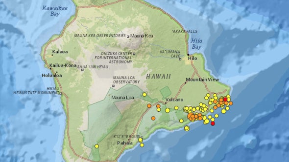 2.5 or greater eruptions on Hawaii over the last seven days.