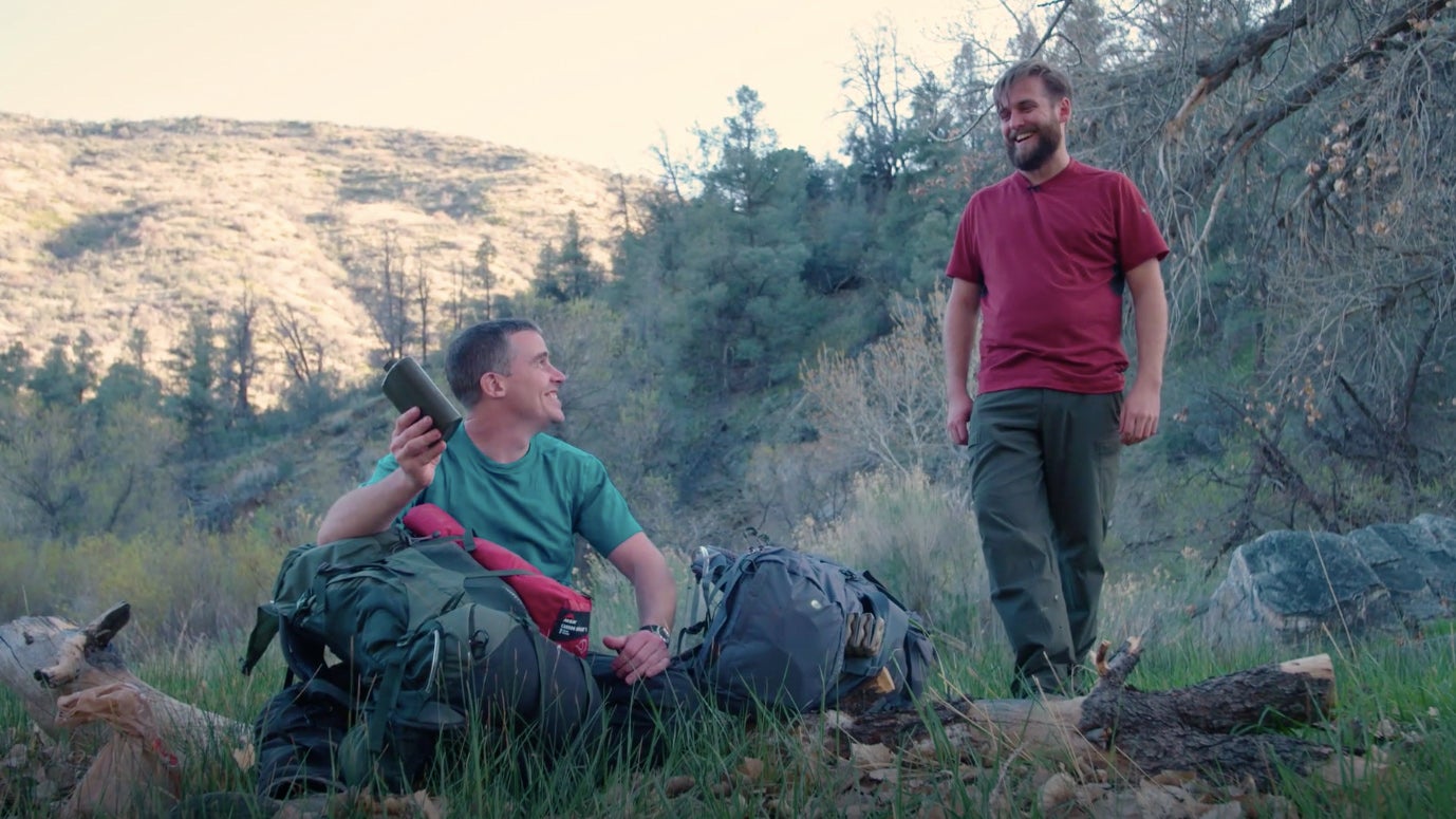 David and I prepare to relax, after a long day on the trail. 