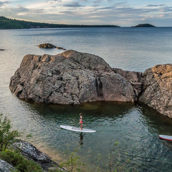 Stand up paddling on Lake Superior near Marquette, Michigan.
