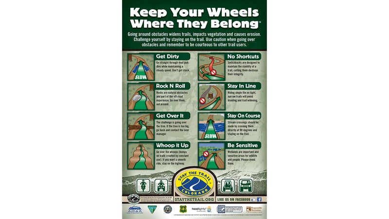 Just like other forms of outdoor recreation, off-roading is a self-policing community. Flyers like this one are posted at trailheads and OHV parks and distributed to participants. Violations incur fines.