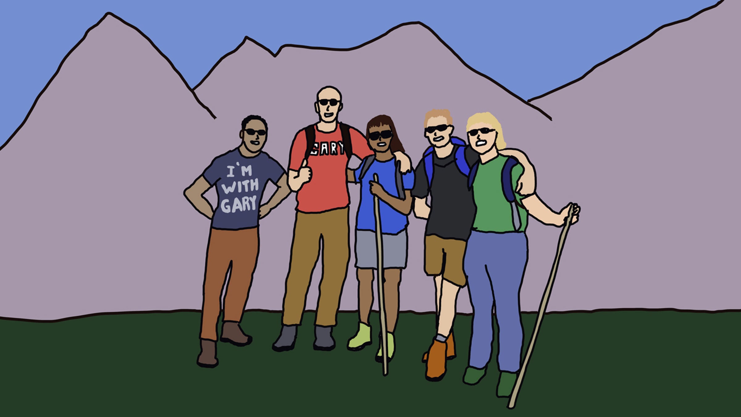 illustration of hiking group standing together smiling