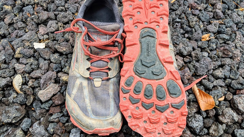 The boxy forefoot looks über-dorky but is heaven on your toes. The lacing system includes a midfoot retention strap that keeps your toes from shoving up against the front of your shoe on descents. Everything here just promotes total comfort.