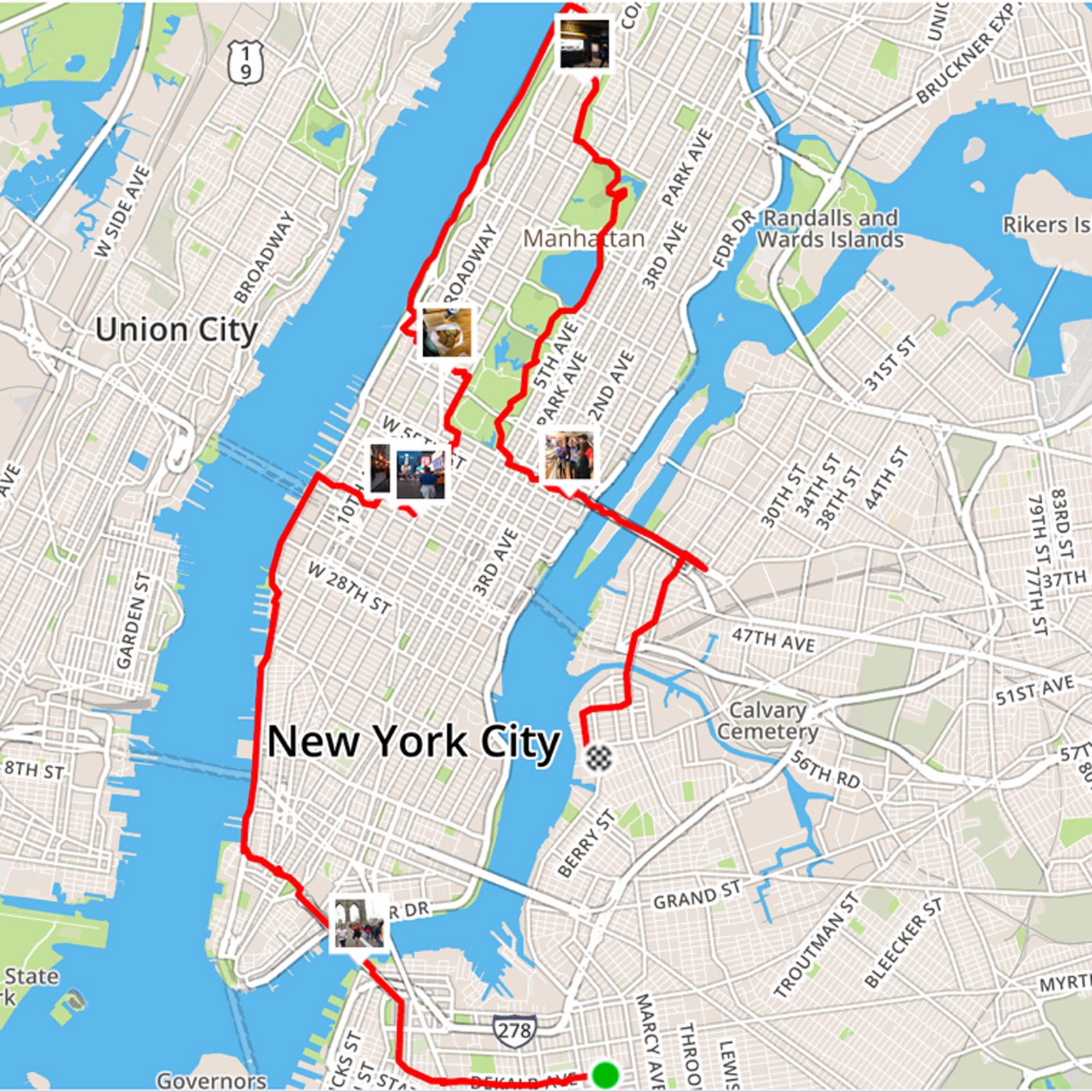 Our pizza marathon route.