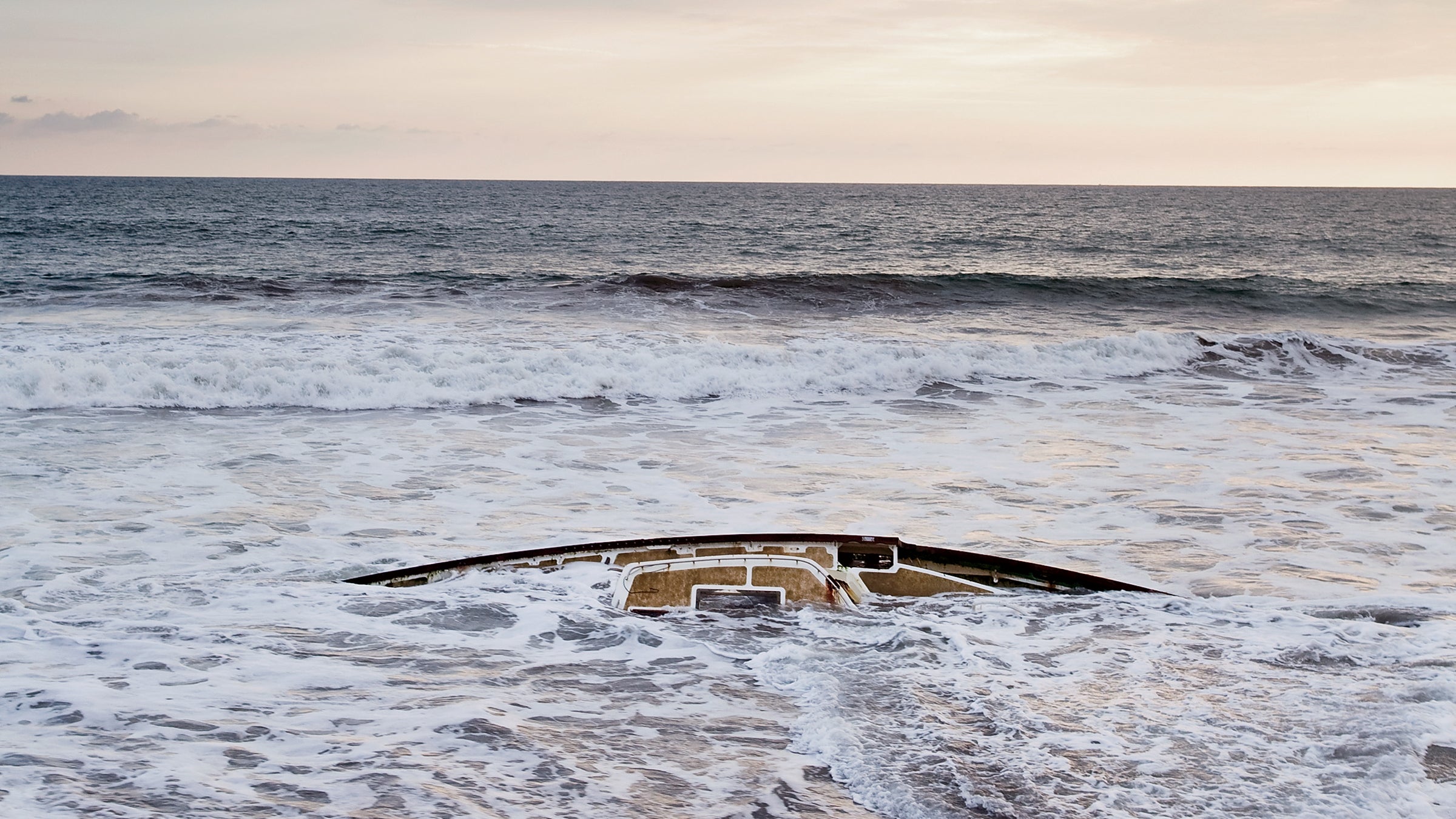 The boat’s final resting place on the beach outside La Cigüeña, Mexico