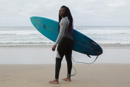 When Khadija “Khadjou” Sambe started surfing at 14, she was the only local woman in the waves in Dakar, Senegal, where she’s from. She spent her teenage years surfing with her uncles and cousins, hoping to one day find a community of professional female surfers who she could train with and compete against. Now 23, she lives in Northern California, training every day with the hopes of going pro, representing her country at the Tokyo 2020 Olympics, and inspiring a new generation of Senegalese girls.
We spent three days with her in San Jose and Santa Cruz, California, where she lives and surfs. Sambe is 6,000 miles away from Dakar, but she says when she gets in the water, she’s home.
