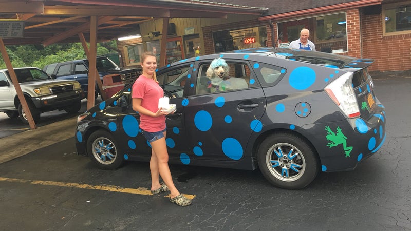 Lewis Carroll in the polka dot car