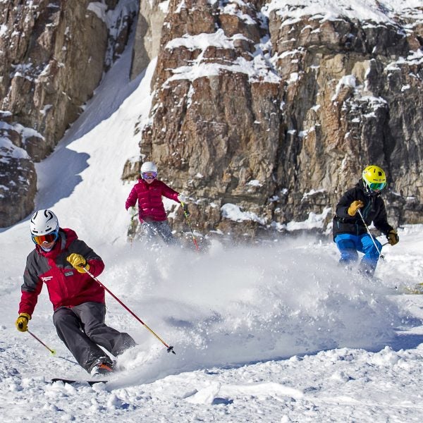 March 30, 2016 - Teton Village, WY: Ski Instructors and students a sunny spring morning of skiing at the Jackson Hole Mountain Resort.