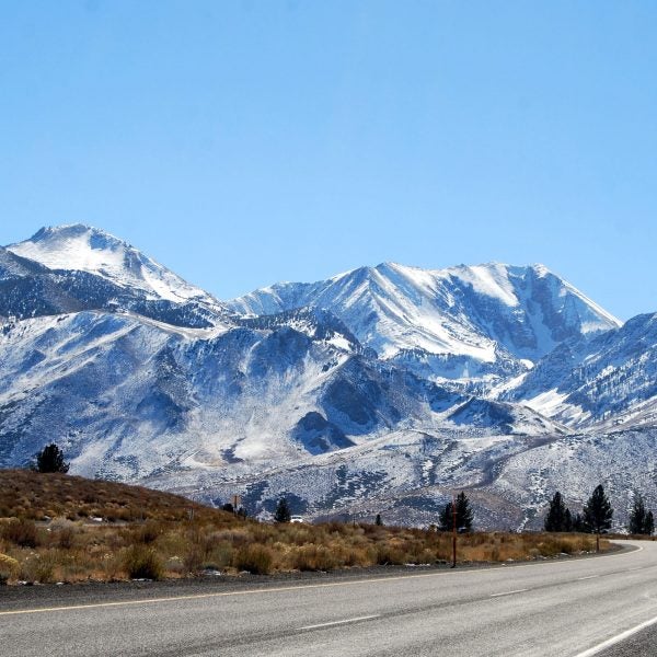 Wintery highway 395 in Mono County.