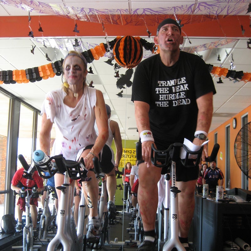 Phil Bruno teaching a Halloween spin class in 2011