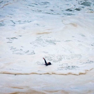 Maya Gabeira moments before her rescue off the coast of Portugal in October 2013.