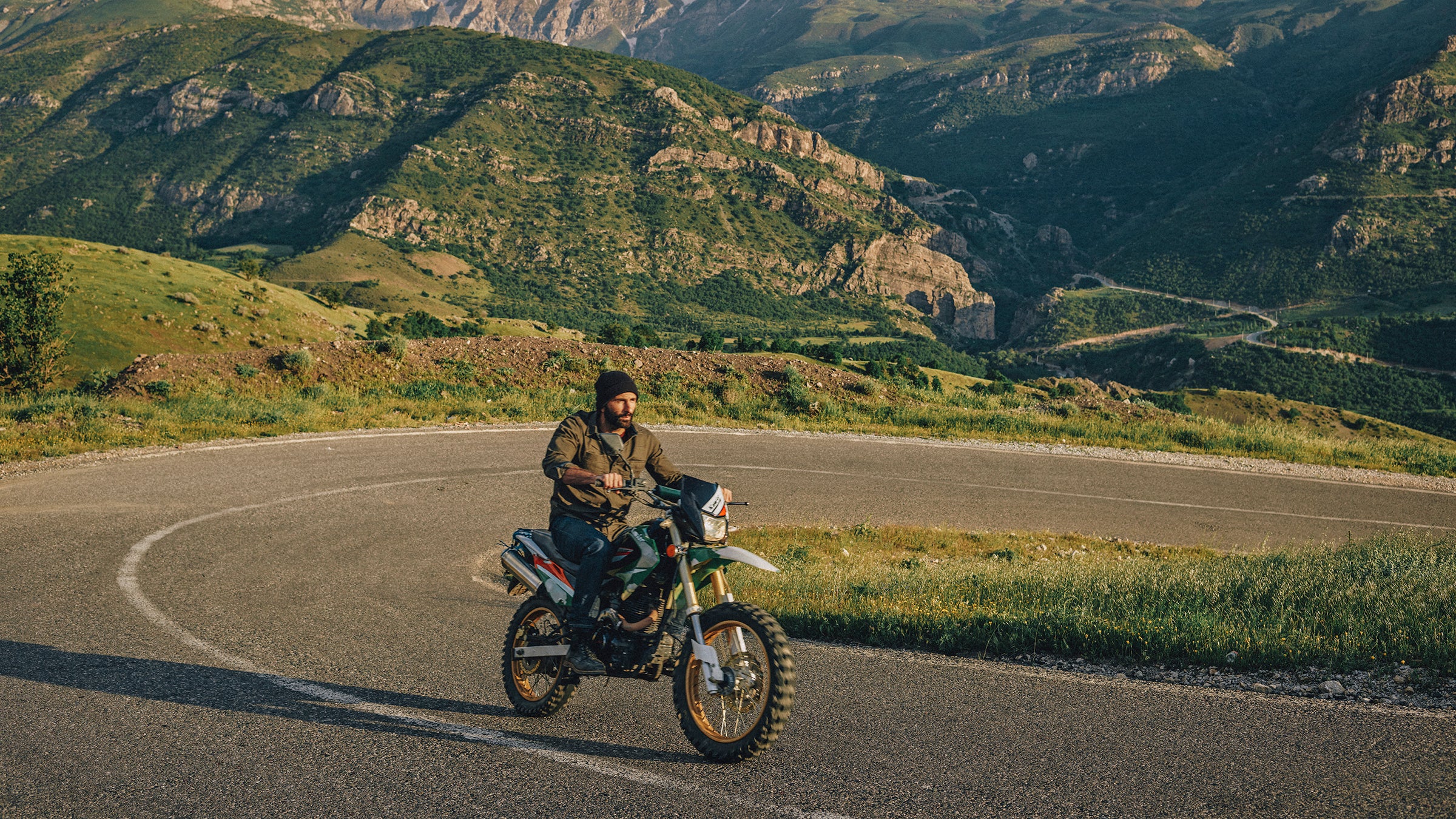 The author rides near Choman, Iraq.