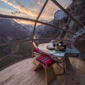 In the Sacred Valley of Peru you can climb 13,000 feet up a Via Ferrata and spend the night in a glass capsule on the side of a cliff.