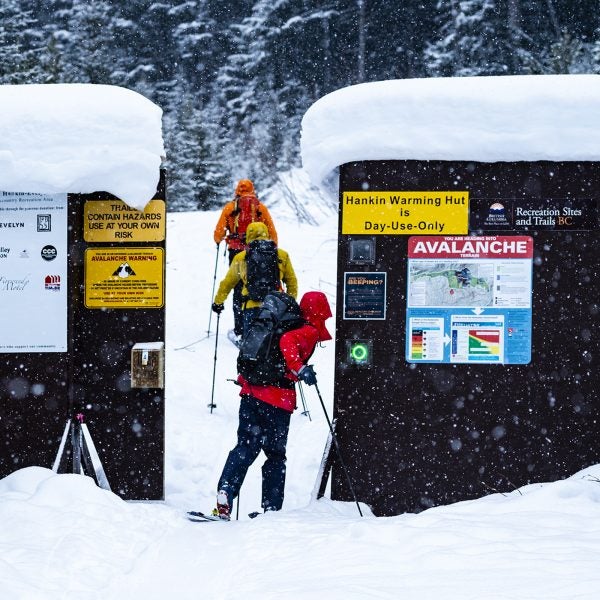 Brian Hall, Forrest Coots and Silvia Moser ski touring at Hankin-Evelyn, a ski touring destination near Smithers, British Columbia, Canada.