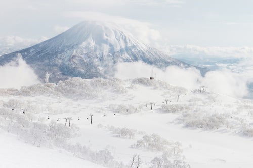 Mount Yotei, with Niseko Village ski resort’s lifts visible below