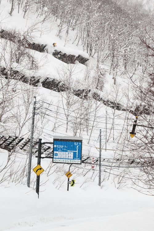 Australian skier Matt Wiseman jumping off avalanche barriers near Niseko