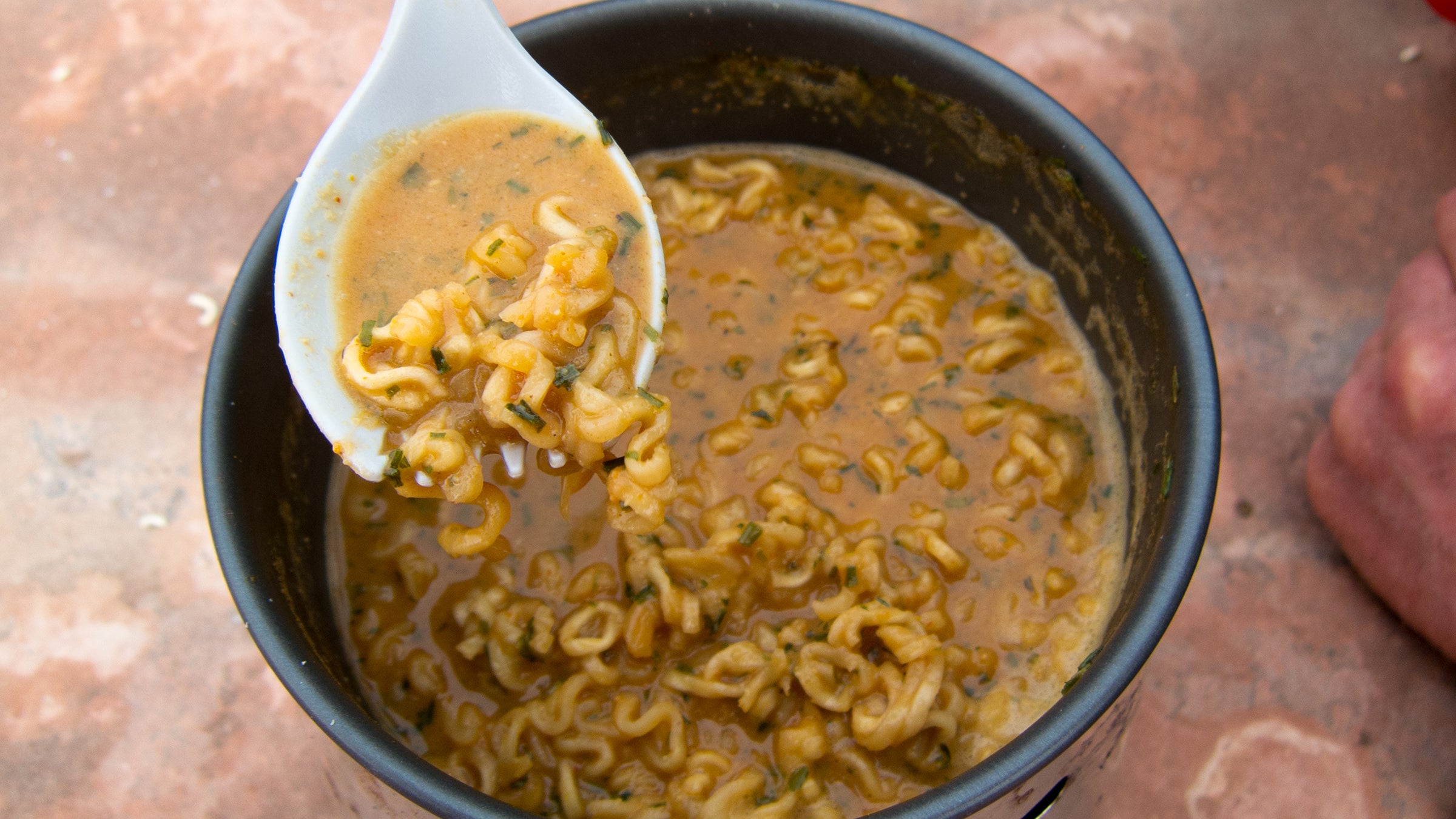 The ideal serving consistency is slightly less soupy than this one.