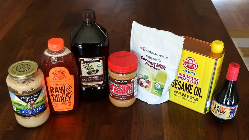 The sauce ingredients. Garlic powder and minced garlic both get the job done, but adjust the amount accordingly. Coconut milk tends to produce a creamier sauce than milk powder.