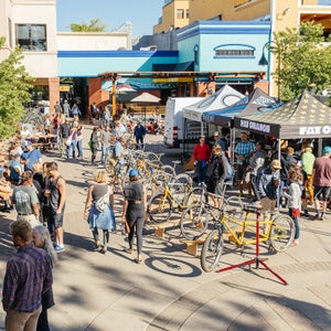 Crow's Feet Commons in Bend, Oregon offers more than just bike service: retail, live music, a courtyard, coffee, and just a rad place to hang out.