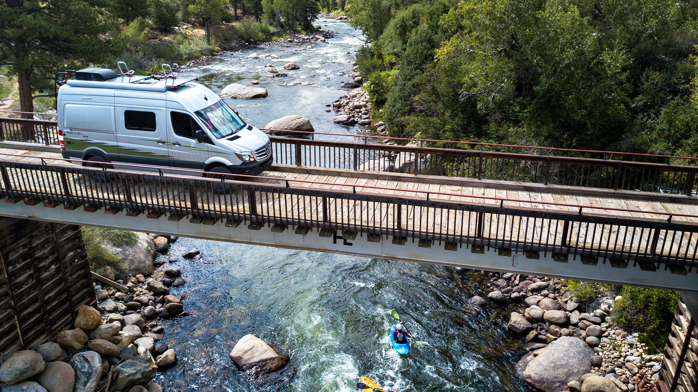 The Winnebago Revel has an outdoor shower, a bed that descends from the ceiling, and a diesel-fed hydronic heating system.