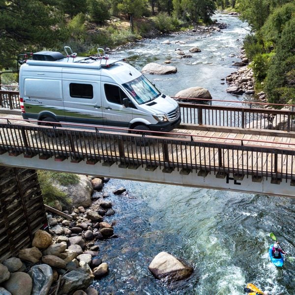 The Winnebago Revel has an outdoor shower, a bed that descends from the ceiling, and a diesel-fed hydronic heating system.