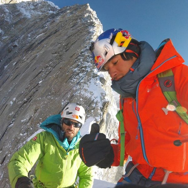 Hansjörg Auer and David Lama high up on the South East ridge of Annapurna III in 2016
