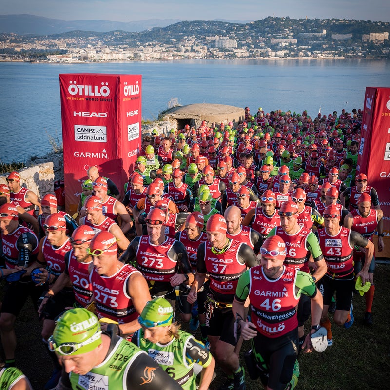 The start of Ötillö Swimrun Cannes, on Île Sainte-Marguerite, France