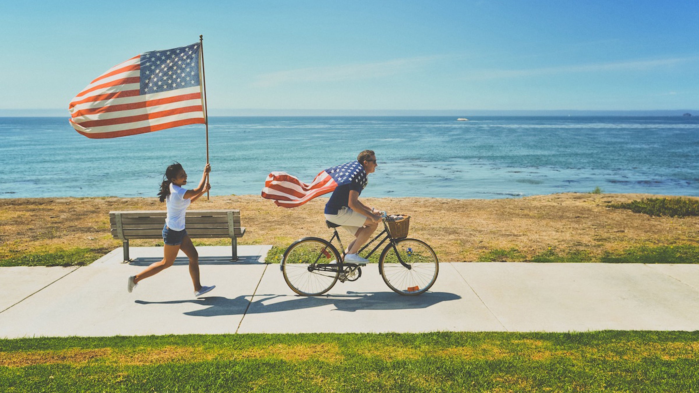 A proud sidewalk cyclist