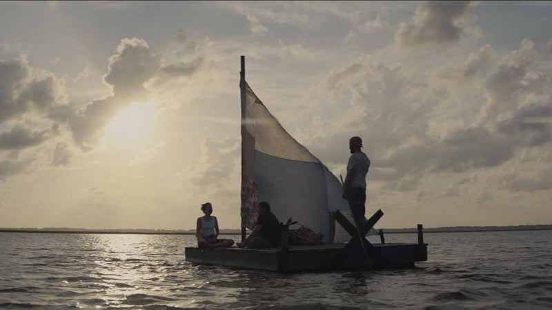Dakota Johnson, Zack Gottsagen, and Shia LaBeouf in ’The Peanut Butter Falcon’