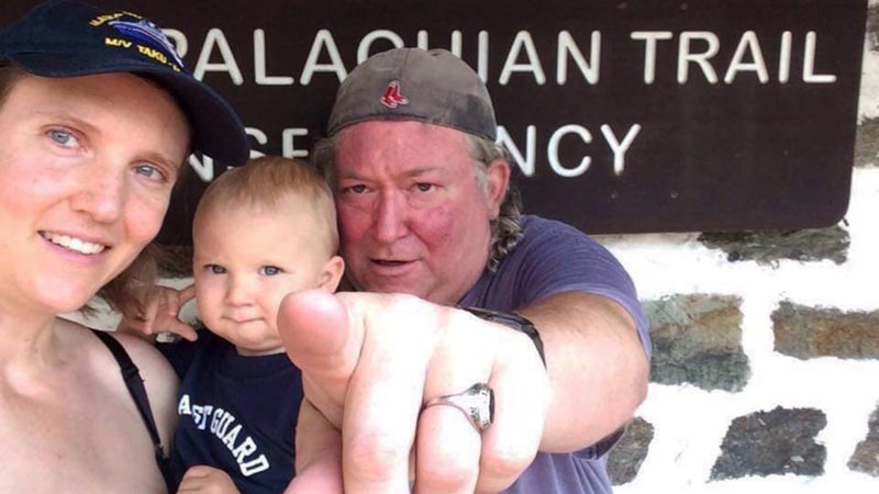 Baltimore Jack with Jen Whitcomb and her baby at Harpers Ferry, West Virginia, in July 2015