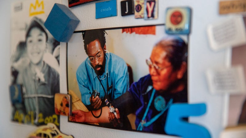 A photo of Chip with one of his patients, taken soon after he moved to the Diné Nation in 1981 to fulfill his National Health Service Corps scholarship.