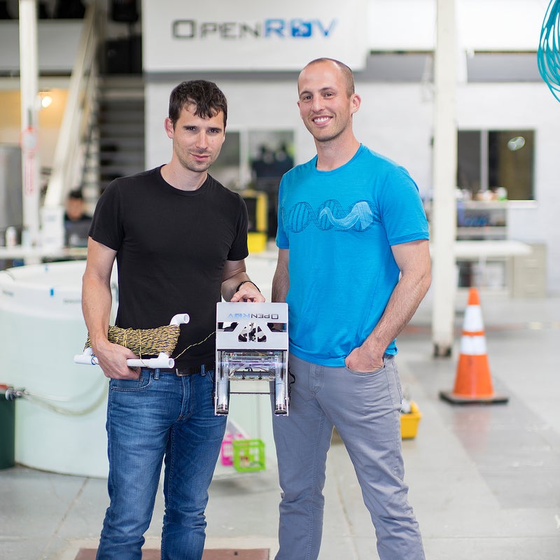 Sofar’s Eric Stackpole (left) and David Lang with an early iteration of their drone