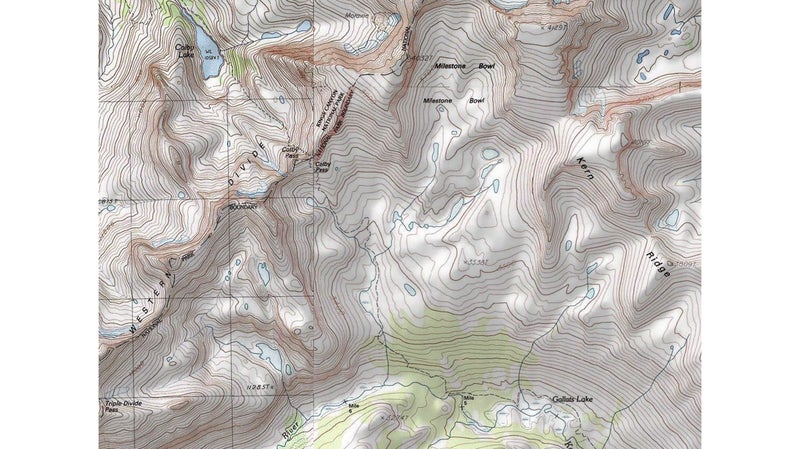When you look at this 1:24,000 map, try to identify high and low points, measure the distance and vertical change between two points, and anticipate the ground cover (e.g., tundra, slabs, talus, dirt).