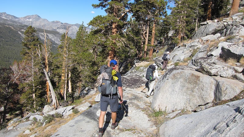 Contouring at around 10,800 feet on the Sierra High Route between Evolution Basin and Snow Tongue Pass