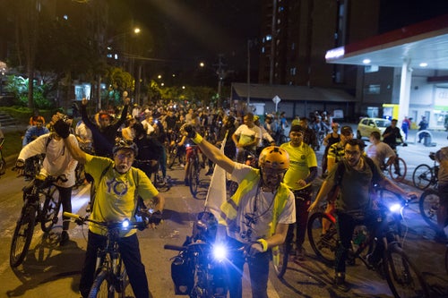 Biking at night in Medellin, Colombia