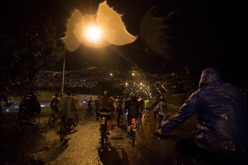 Biking at night in Medellin, Colombia