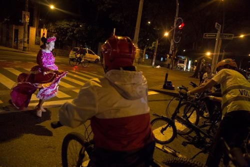 Biking at night in Medellin, Colombia