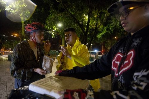 Biking at night in Medellin, Colombia