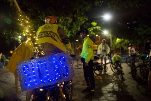 Biking at night in Medellin, Colombia