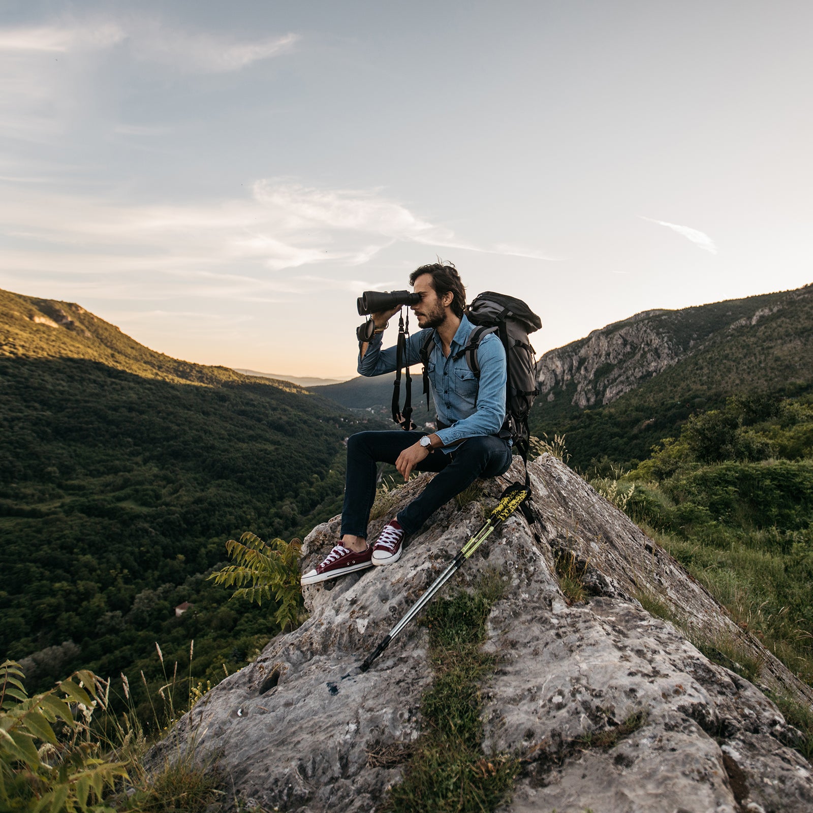 Hiker birdwatching