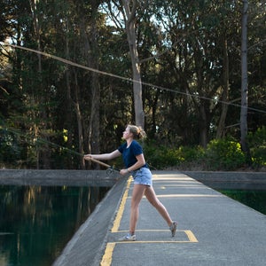 Maxine McCormick practicing casting at the Golden Gate Angling and Casting Club in San Francisco on October 12, 2018