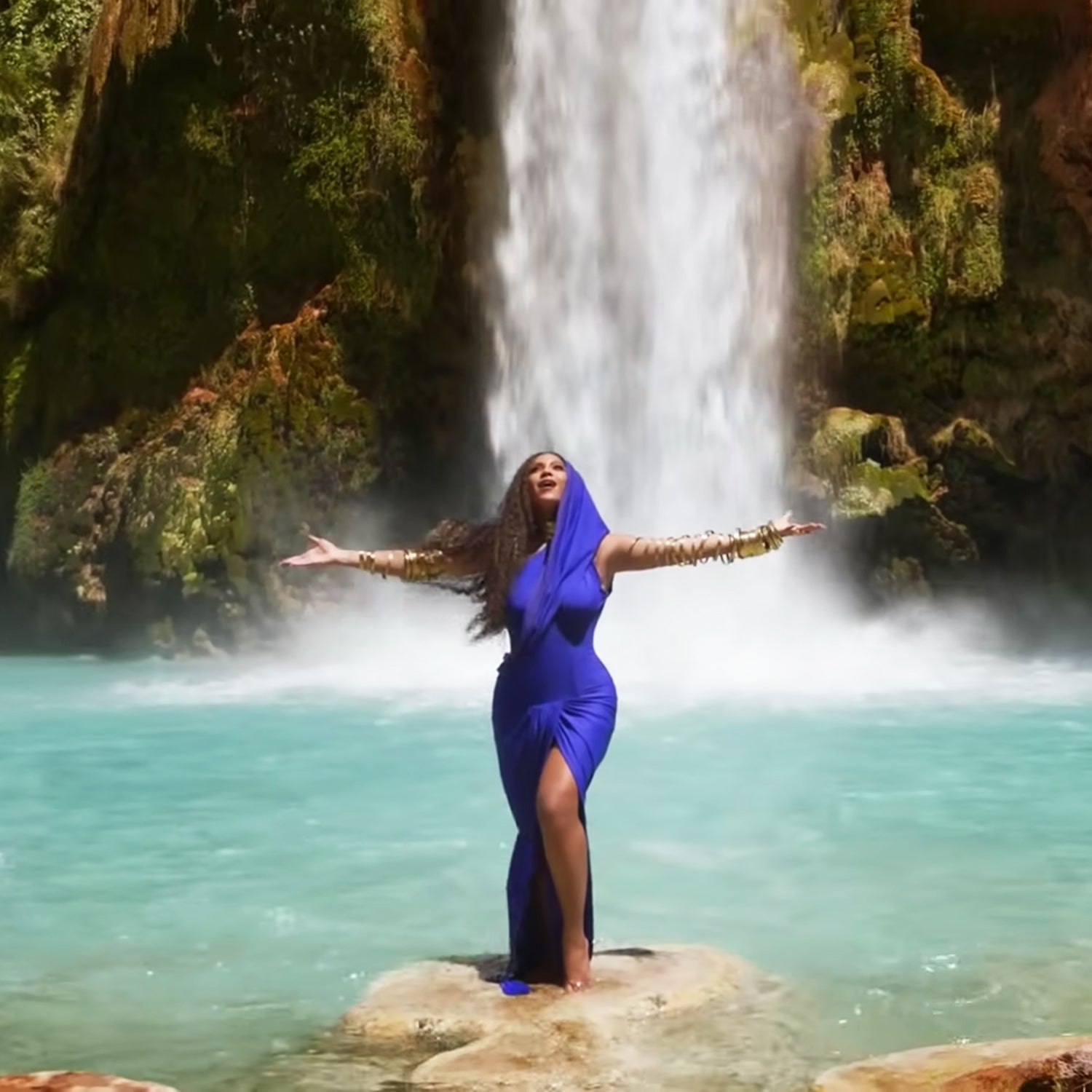 Beyoncé at Havasu Falls in the “Spirit” music video.