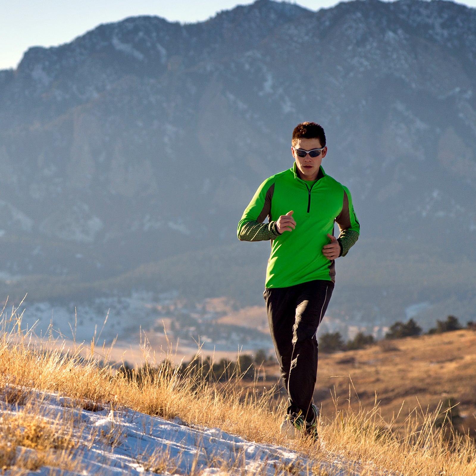 running with sunglasses in winter